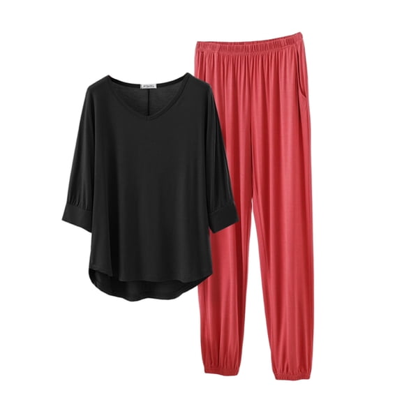 Modal Pajamas Women Sevevn Womens Pajama Sets Short Sleeve Sleepwear Tops and Long Pants Comfy Pjs 2 Piece Lounge Set