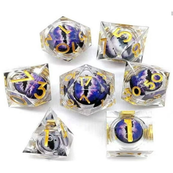 Galactic Dice Premium Dice Sets - Clear Purple Dragon Eyes Sharp Resin Set of 7 Dice