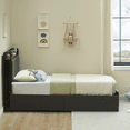 thumbnail image 2 of Twin Size Bed Frame with Charging Station, Platform Bed with Metal Slats, Grey Upholstered Headboard with 2 Storage Drawers, No Box Spring Needed, Heavy Duty, Easy to Assemble, 2 of 8