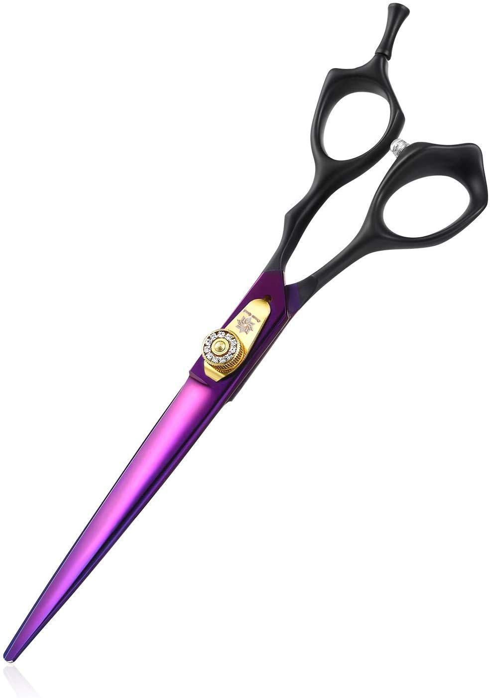 Dream Reach 7.0 inches Professional Decompressed Elastic Handle Pet Grooming Scissors Set,Straight & Chunker & 2 Curved Scissors 4pcs Set for Dog Grooming (Purple) (Cutting Scissor) - image 1 of 3
