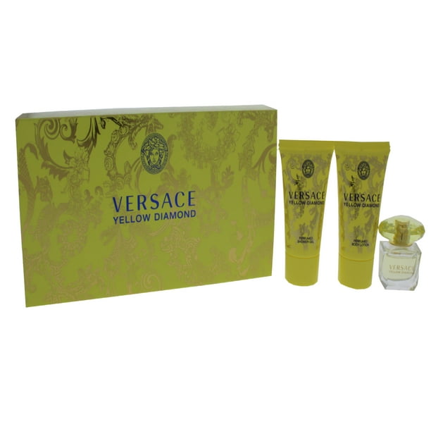 Versace Diamant Jaune de Versace pour les Femmes - 3 Pc Mini Coffret Cadeau 0.17oz EDT Splash, 0,8 Oz Gel Douche