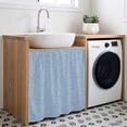 thumbnail image 3 of Dusty Blue Solid Cabinet Curtains 35" W x 35" L, Minimalist Tropical Blue Linen Texture Coastal Under-Desk Privacy Dust Proof Drape Dishwasher Curtain Sink Skirt for Kitchen Closet Bathroom Laundry, 3 of 9