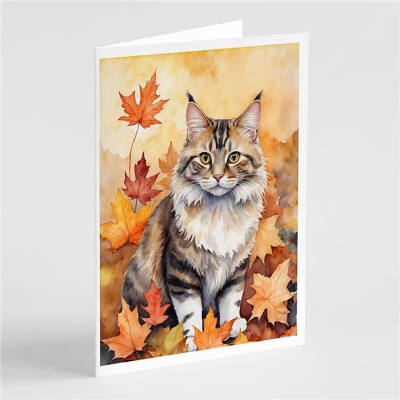 Carolines Treasures DAC7144GCA7P 5 x 7 in. Kurilian Bobtail Cat in Fall Leaves Greeting Cards - Pack of 8