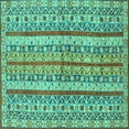 thumbnail image 1 of Ahgly Company Machine Washable Indoor Square Abstract Turquoise Blue Modern Area Rugs, 7' Square, 1 of 4