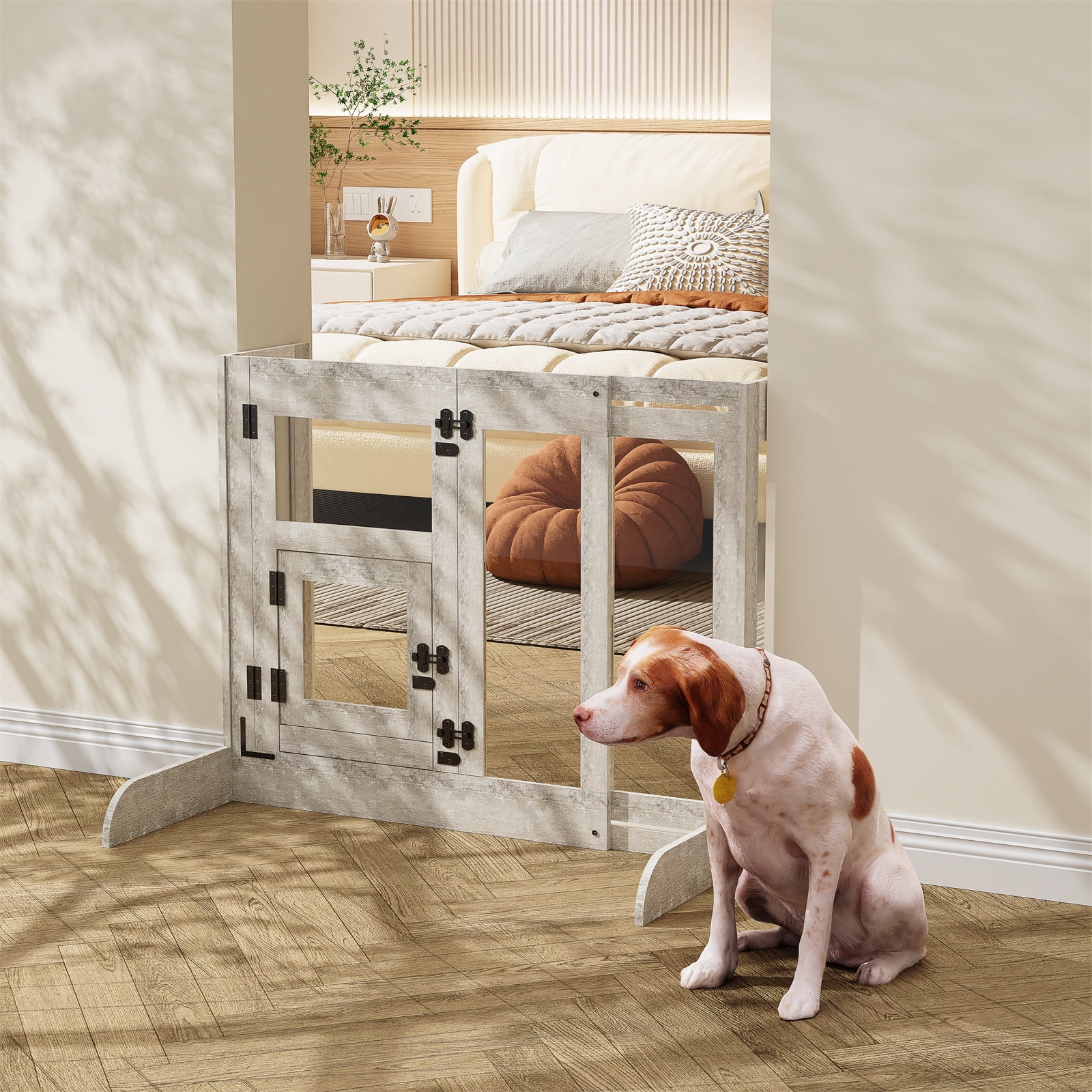 Bingopaw 32" Tall Freestanding Dog Door Gate Adjustable 25.98" to 35.43" Pet Barrier Safety Gate
