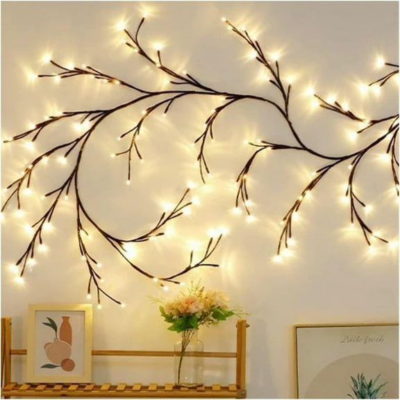 6FT Willow Vine Garland with 72 Warm LED Lights, USB Powered Lighted Garland with Remote and Timer Control, for Indoor Wall Mantel and Holiday Decor