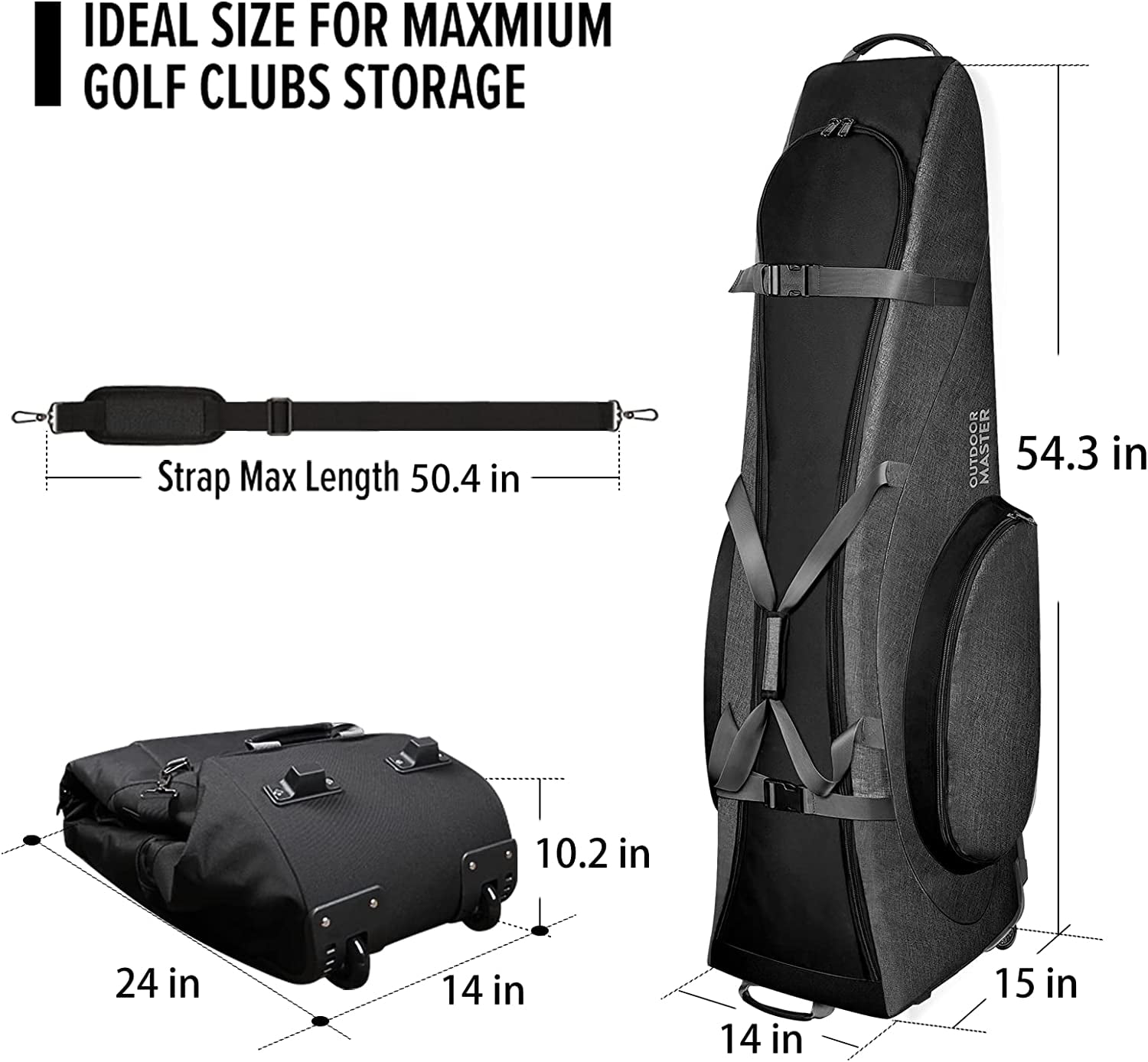 OutdoorMaster Padded Golf Club Carry Bag with Sided Cover, 900D