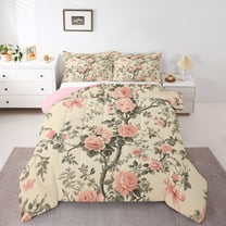 Homewish Chic Floral Rose Full Size Comforter Sets 3-Piece for Teens Girls Female,Kawaii Pink Bow Bedding Comforter Set,Retro Vintage Lightweight Bedding Sets,Ultra Soft Home Decor,Reversible