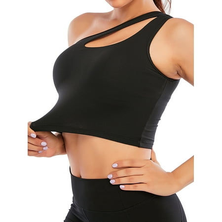 

DODOING Fit Sports Bra One Shoulder Sports Bra for Women Sexy Workout Yoga Bra Medium Support Post Surgery Bra