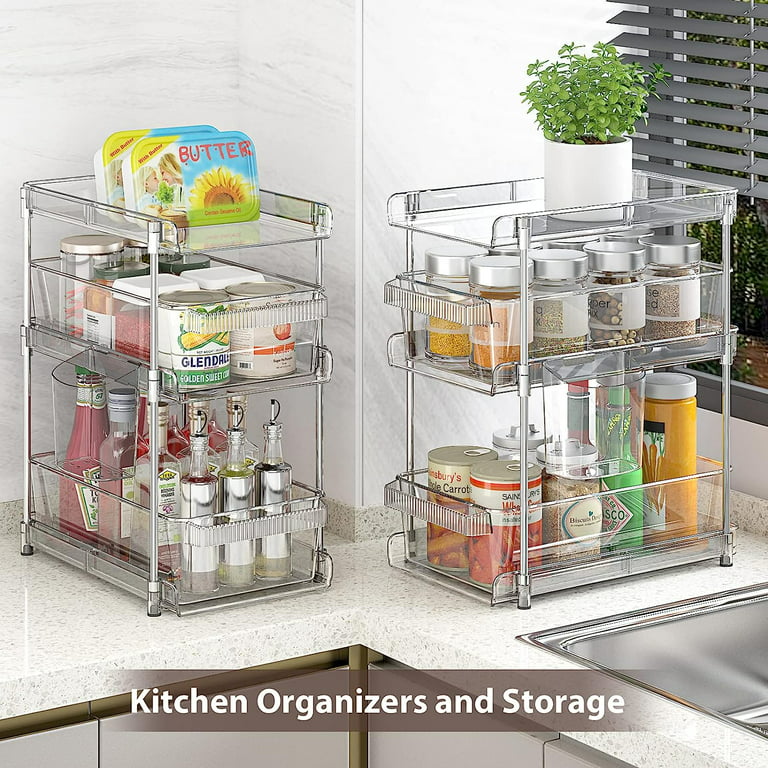 JUJOJB 3 Pack Under Sink Organizers And Storage With Dividers,2-Tier  Bathroom Organizers and Storage,Kitchen Organization,Cabinet Organizer With