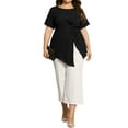 thumbnail image 2 of Agnes Orinda Plus Size Tops for Women Asymmetrical Hem Round Neck Short Sleeve Twist Knot T Shirt Top 1X Black, 2 of 6