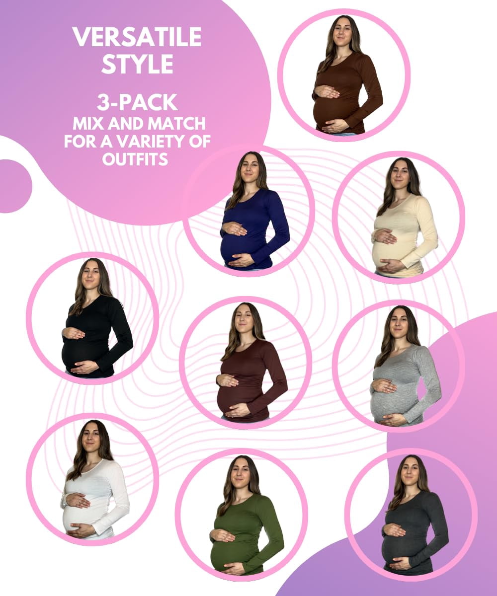 MISS POPULAR 3 Pack Maternity Long Sleeve Shirts Assorted Styles and Colors