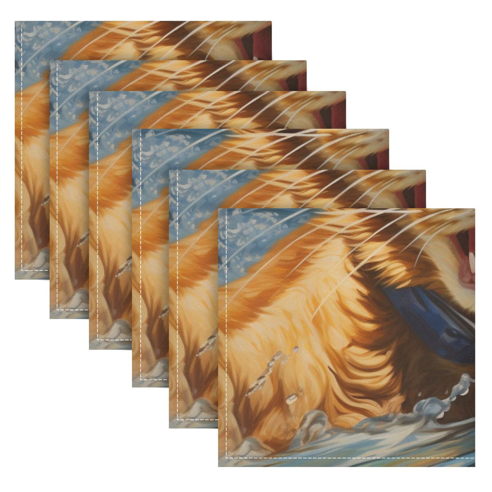 JSTEL Cat Surfing Funny Kitten Cloth Napkins Set of 6, 20x20 Inch Washable and Reusable Napkin for Decoupage Dinner Party Everyday Use