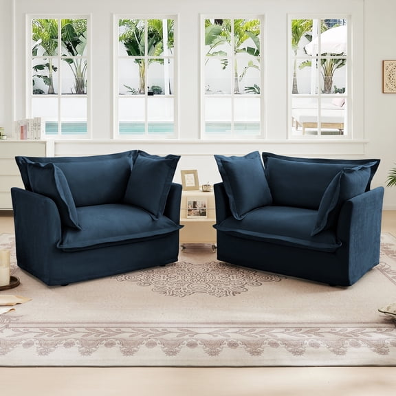 Newboti Furniture Set of 2 Slipcovered Armchairs,Deep Seat Accent Chair Set for Living Room, Reading Room, Bedroom and Working Spaces,Armchair Sets with Large Soft Pillows,Chenille Fabric, Blue 84398