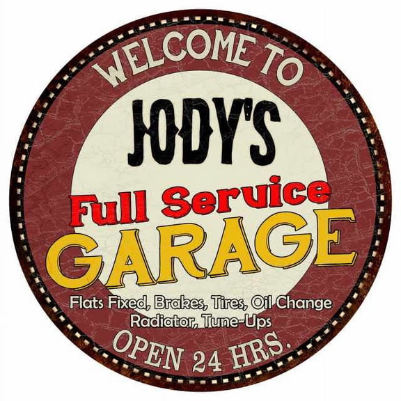 Jody's Full Service Garage 14" Round Metal Sign Man Cave Decor 100140037071