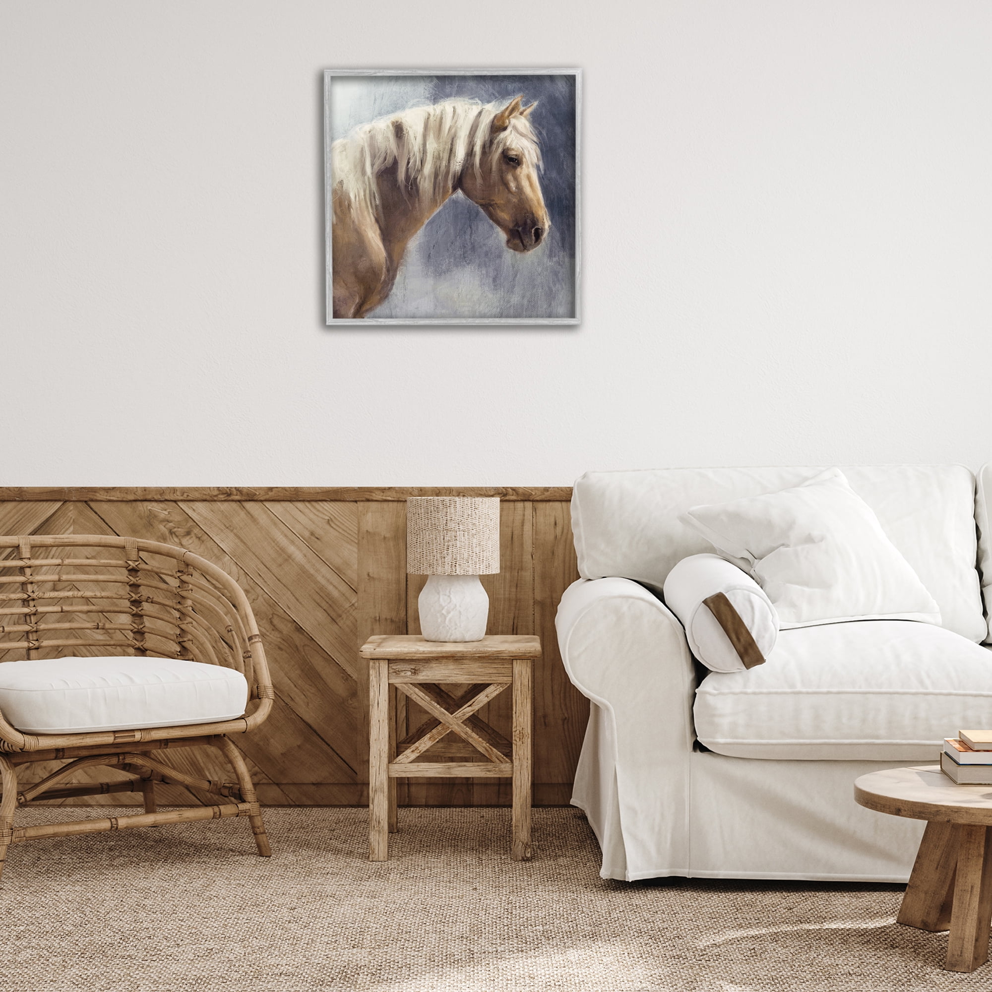 Stupell Industries Golden Boy Horse Animals & Insects Painting Gray Framed Art Print Wall Art, 24 x 24