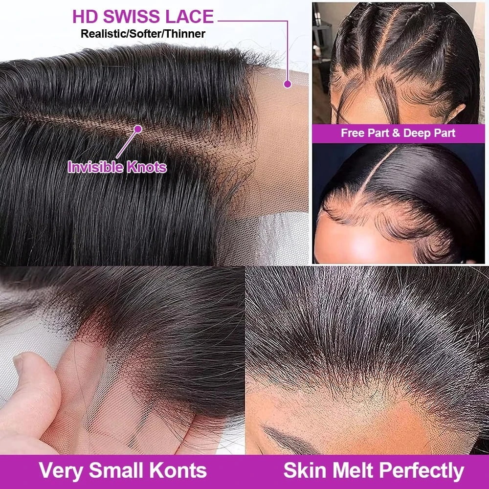 250% 13x6 Lace Frontal Wigs Silky Straight Human Hair Pre Cut Glueless HD Lace Front Bob