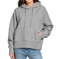 thumbnail image 2 of XRoczxe Women Classic Cropped Hooded Pullover Sweatshirt Drawstring Hood With Kangaroo Pocket Wrinkle Resistant Soft Casual Basic Top Assorted Solid Colors, 2 of 5
