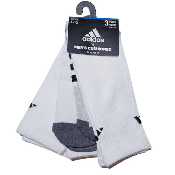 Adidas Mens Cushion Crew Socks, Size 6-12, White, 3 Pairs