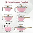 thumbnail image 2 of 12 Piece Stainless Steel Cookware Set, Nonstick Cookware Set, Kitchen Pots and Pans Tea Kettle Set with Glass Lid for Cooking, Dishwasher, Pink, 2 of 10