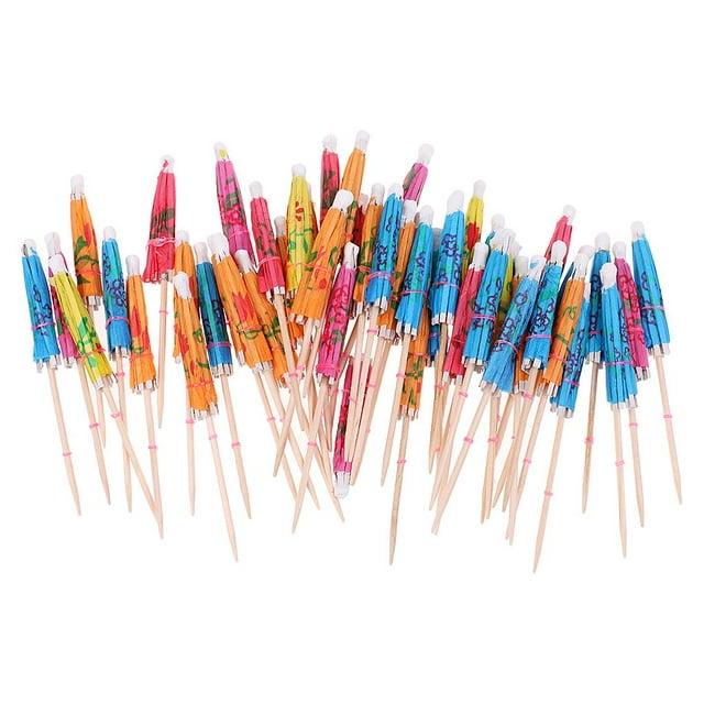 50x Hawaiian Paper Parasol Umbrella Cocktail Picks Party Cupcake Decoration
