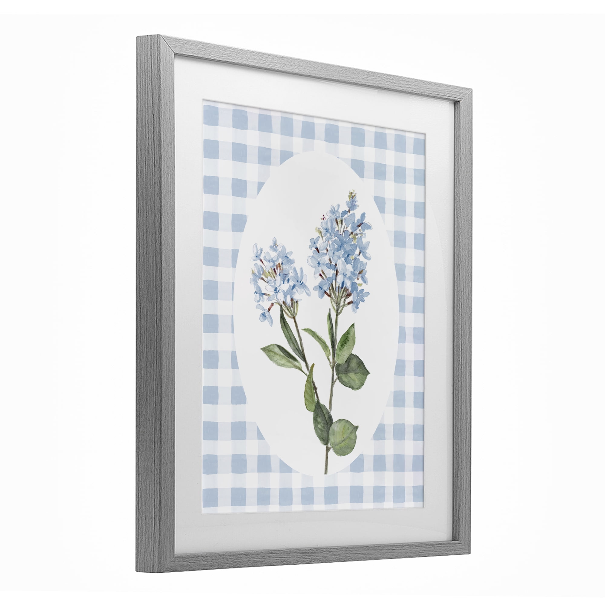 Stupell Industries Blue Checkered Blooms Gray Framed Print Under Glass, design by Lanie Loreth