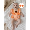 thumbnail image 5 of Miaouyo Infant Baby Girls Halloween Romper 0 3 6 12 18 Months Pumpkin Print Fly Sleeves Square Neck Jumpsuits and Cute Headband, 5 of 9