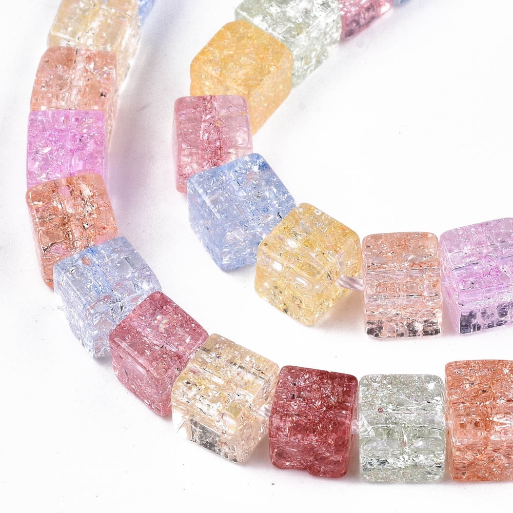 10strands Crackle Glass Beads Dyed & Heated Square Colorful 6x6x6mm Hole: 1.4mm about 60~61pcs/strand 14.96 inch(38cm)