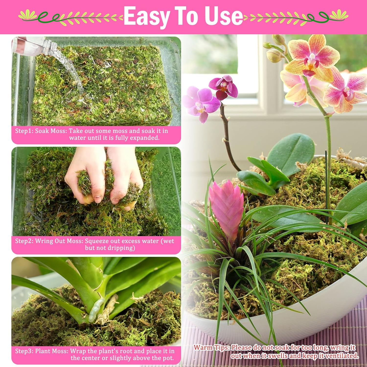 4.4LBS Premium Sphagnum Moss for Plants- 80QT Natural Dried Plant Moss for Potted Plants, Orchid Moss for Repotting, Soft Green Decorative Moss for Succulents, Reptiles & DIY Crafts