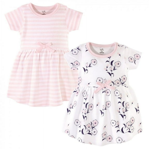 Touched by Nature Baby and Toddler Girl Organic Cotton Short-Sleeve Dresses 2pk, Wild Flowers, 0-3 Months