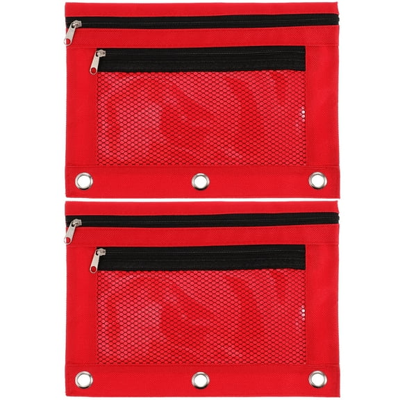 MRLESS 2Pcs Binder Pencil Pouches Zipper Pencil Cases Three-holes Pencil Pouches Mesh Design Stationery Bags