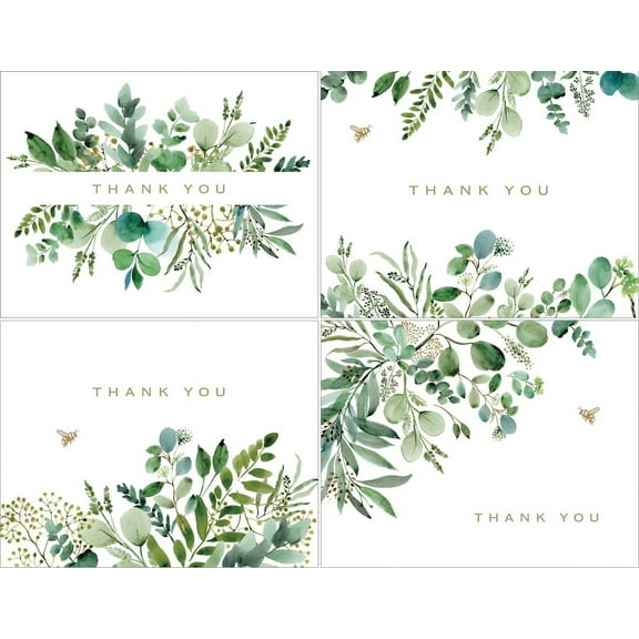 Eucalyptus Premium Thank You Note Cards (20 Cards with 4 Unique Designs. 21 Self-Sealing Envelopes), (Hardcover)