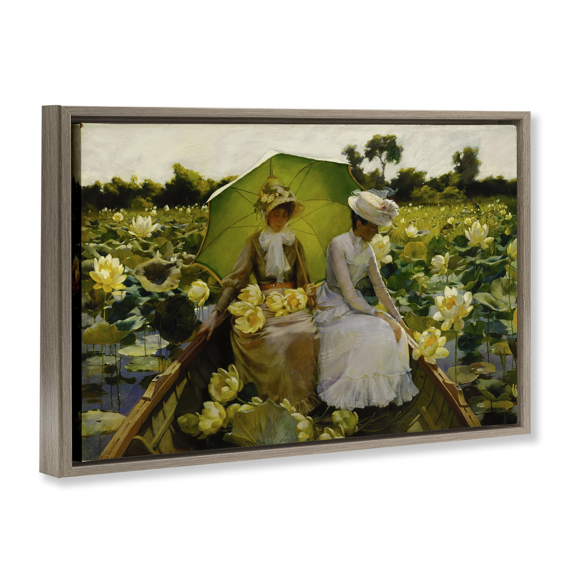 Stupell Industries Classic Lotus Lilies Portrait People Painting Brown Floater Framed Canvas Art Print Wall Art, 25 x 17