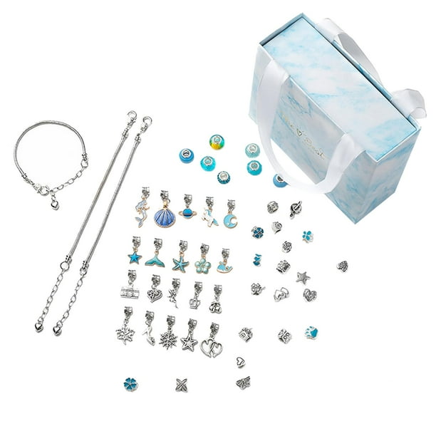 Kit de 63 piezas para hacer pulseras, sueltas, kit de pulseras con abalorios para niñas, regalo Valentín Azul