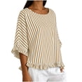 thumbnail image 4 of Miluxas Womens Striped Shirts Batwing Half Sleeve Round Neck Loose Tunic Shirts Cute Ruffle Trim Beach Vacation Outfits for Casual Summer Beige, 4 of 8