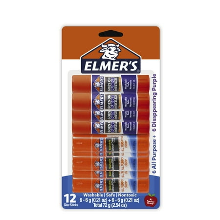Elmer's School Glue Sticks | Elmer's All Purpose Glue Sticks & Disappearing Purple Glue Sticks, 6g, 12 Count