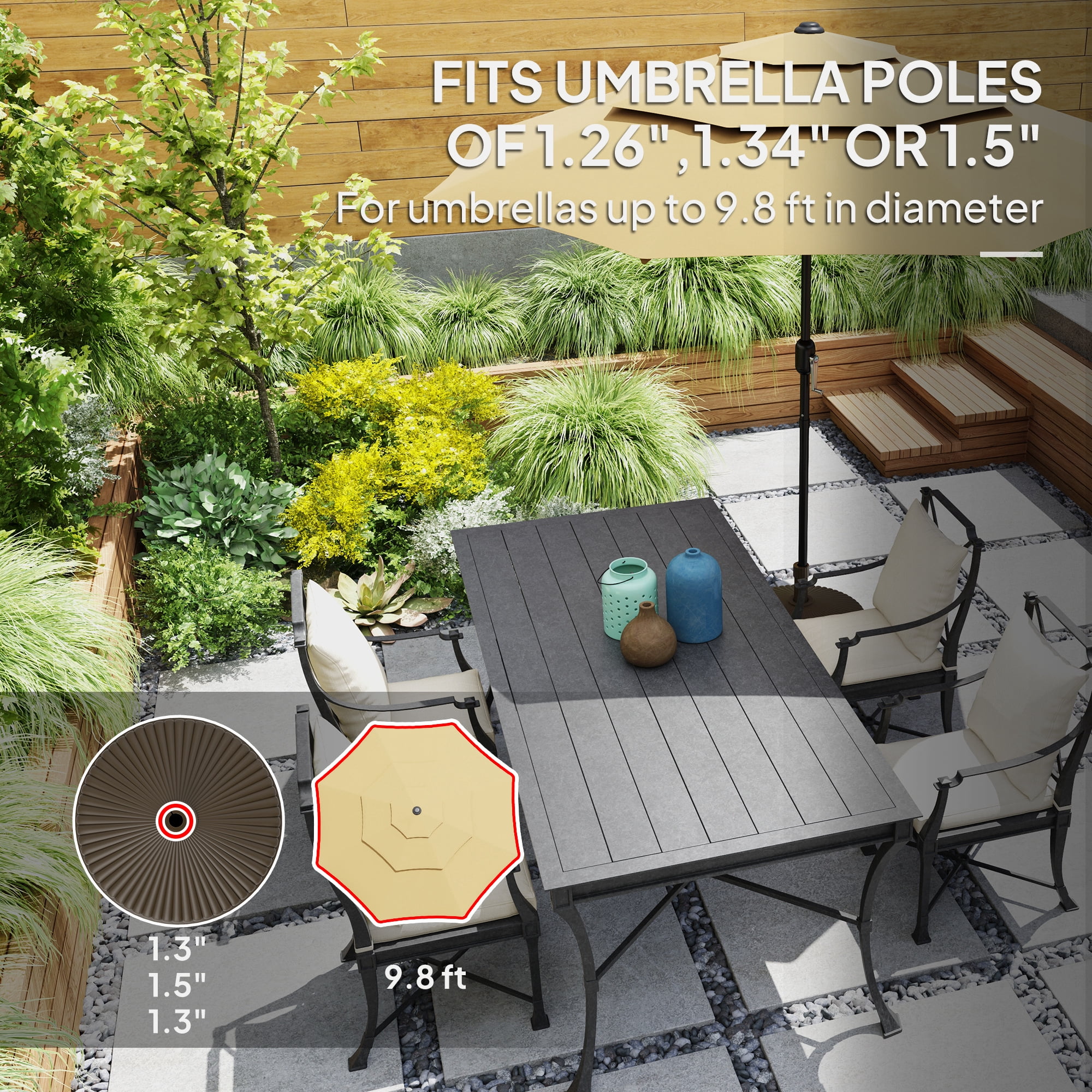 Outsunny Round Patio Umbrella Base Holder Outdoor Umbrella Stand, Filled Up to 62lbs with Sand or 51lbs with Water for Garden Poolside, Brown
