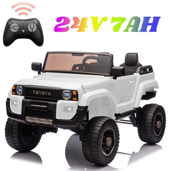 Licensed Toyota Land Cruiser 24V Ride-On Car for Kids – 2 Seater Electric Truck with Remote Control, 2WD/4WD Switchable Ride on Toys with Bluetooth, Music, LED Lights, White