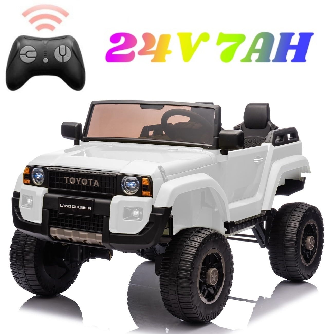 Licensed Toyota Land Cruiser 24V Ride-On Car for Kids – 2 Seater Electric Truck with Remote Control, 2WD/4WD Switchable Ride on Toys with Bluetooth, Music, LED Lights, White