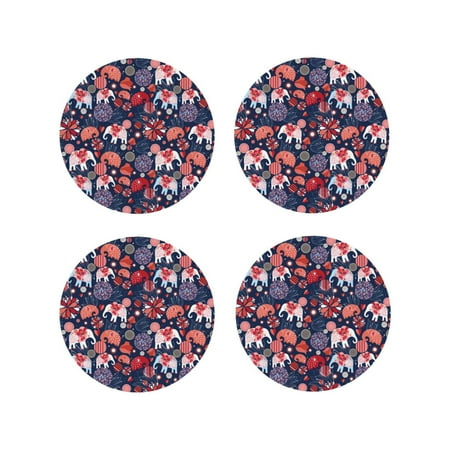 

Fuzoiu Elephants Print Leather Coasters Set Drink Coasters Set of 4 for Tabletop Protection Durable PVC Coasters Home Décor and Housewarming Gift-Round Shape