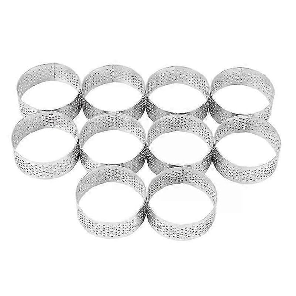 Paquete de 10 aros para tartas de acero inoxidable de 5 cm, resistentes al calor, perforados, para pasteles, mousse y rosquillas.