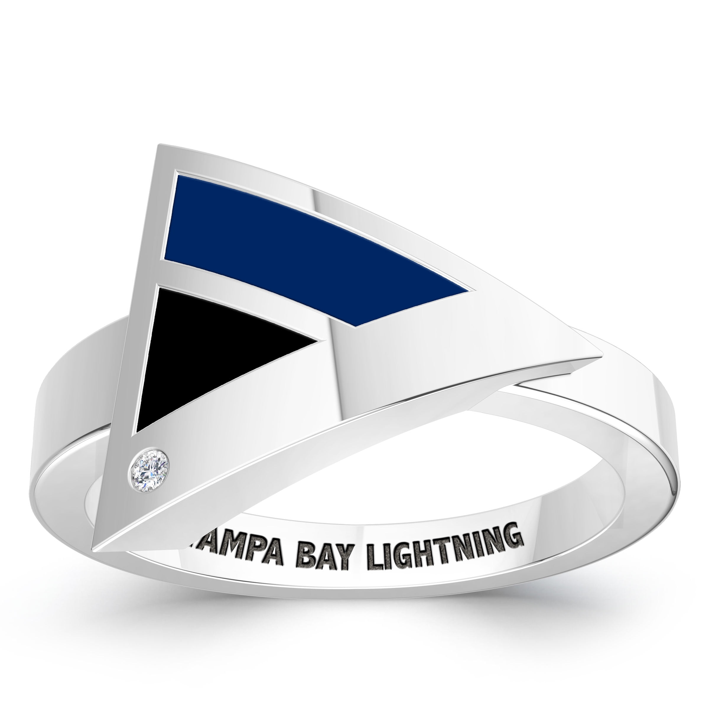 Tampa Bay Lightning Engraved Sterling Silver Diamond Geometric Ring In Blue Black Walmart Canada