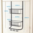 thumbnail image 2 of Over The Door Organizer, 2-Tier Metal Shower Caddy Hanging with 2 Baskets and 6 Hooks, for Bathroom, Bedroom, Pantry & Closet, Space Saving Solution, 11.8"x5.1"x24.2", 2 of 7