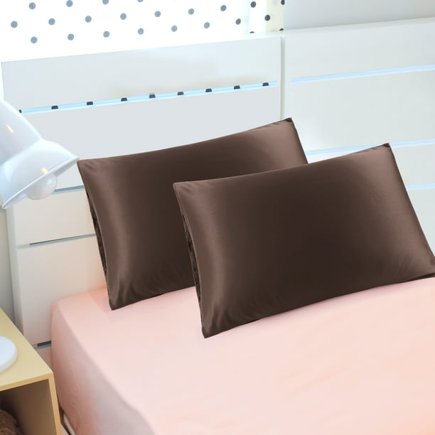 Funda de almohada de satén de lujo PiccoCasa, juego de 2, marrón no estándar