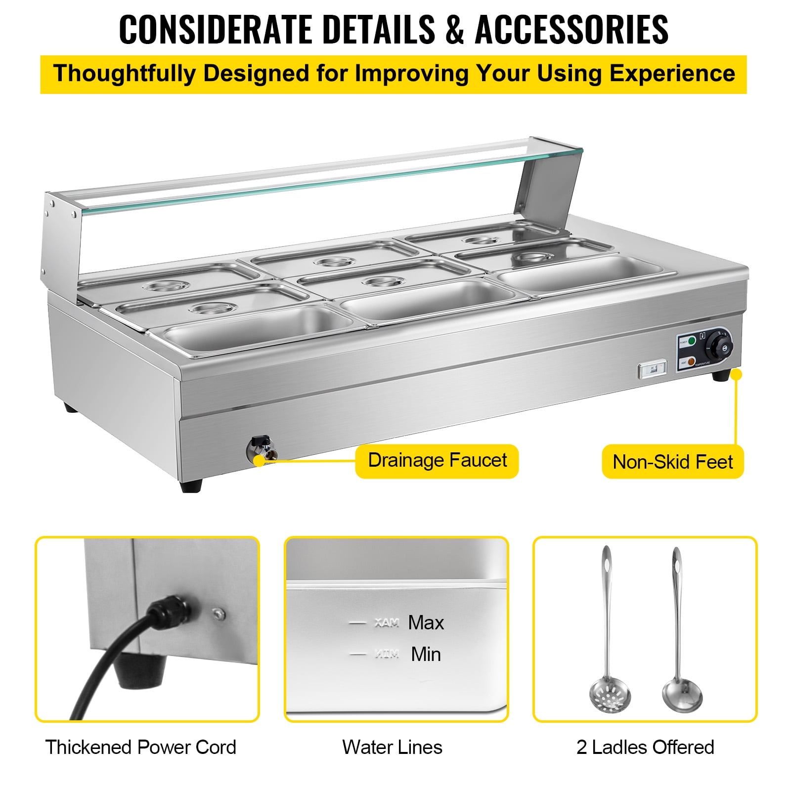 6 Pans Curved Glass Commercial Bain Marie Food Warmer TT-WE1209B