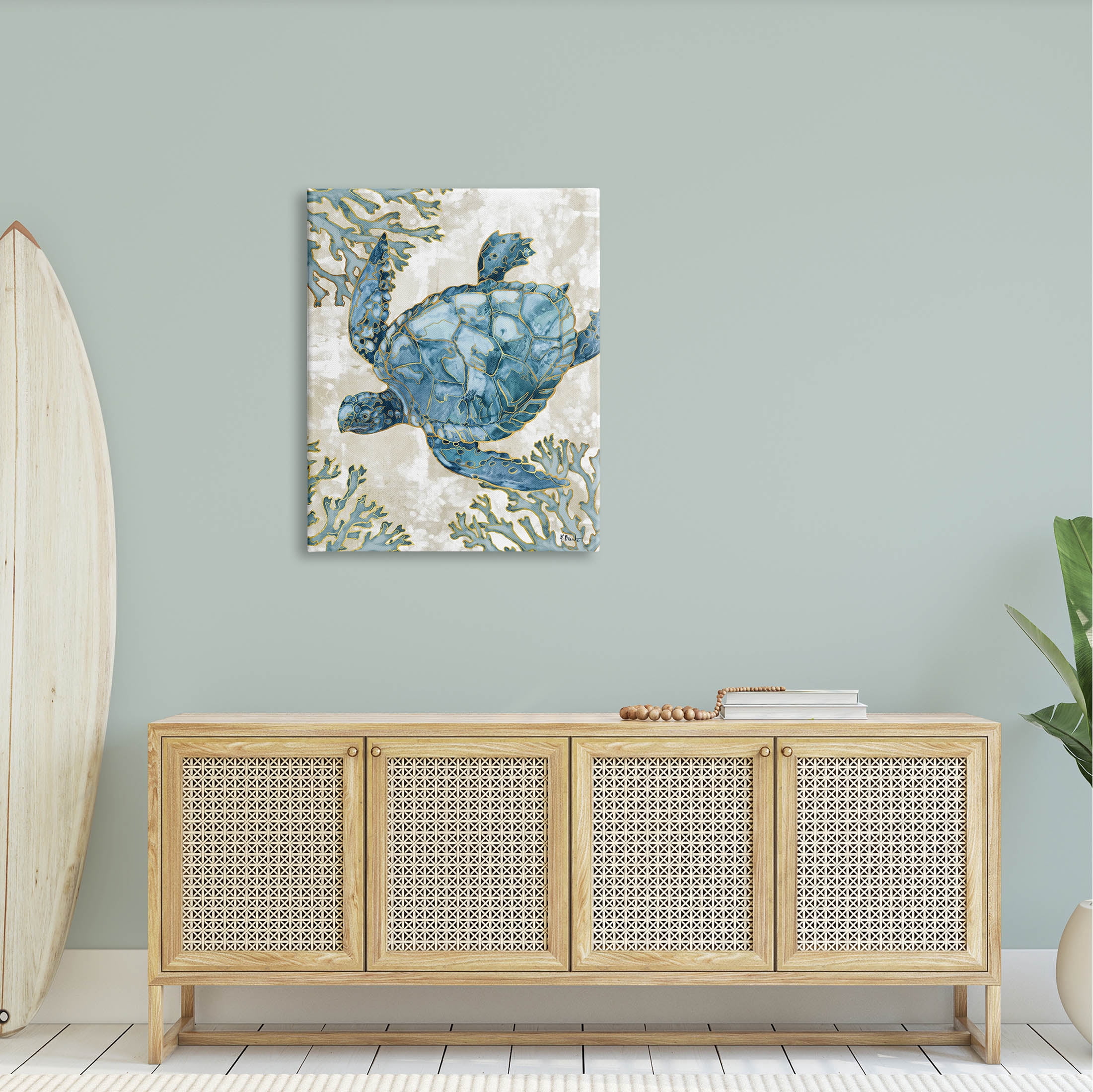 Stupell Industries Sea Turtle Swimming Playa Sealife Graphic Art Gallery Wrapped Canvas Print Wall Art, Design by Paul Brent