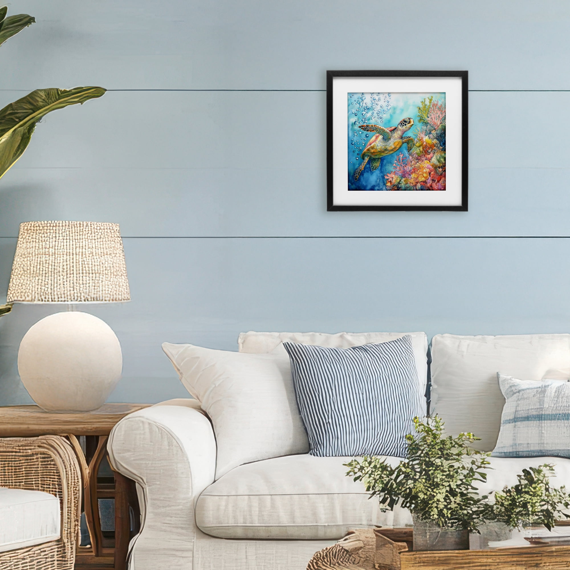 Stupell Industries Underwater Sea Turtle Bubbles Black Framed Print Under Glass, design by Tina LeCour