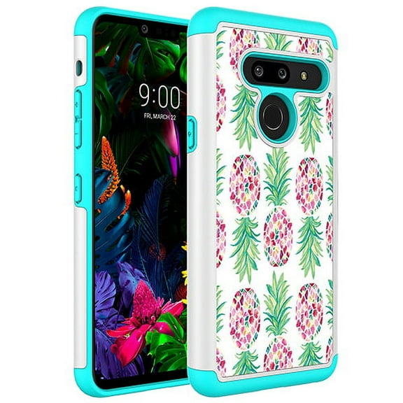 LG G8 ThinQ Case, KAESAR Hybrid Dual Layer Graphic PU Leather Colorful TPU Fashion Protective Cover Armor Case for LG G8 ThinQ (Pineapple)