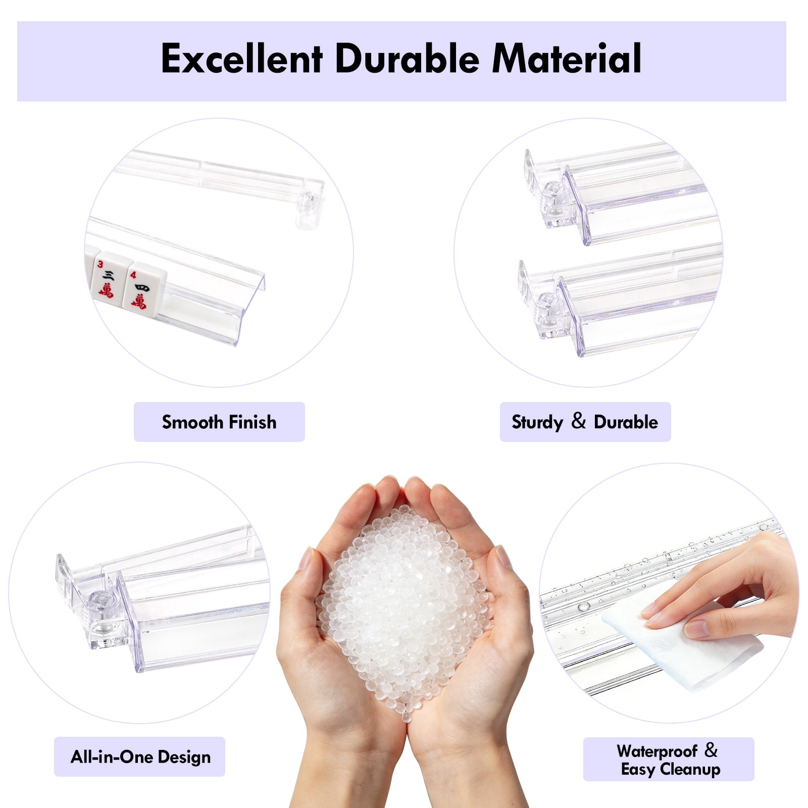 4-Pack All-in-One Acrylic Mahjong Rack & Pusher Combo for American Mahjong (Clear)