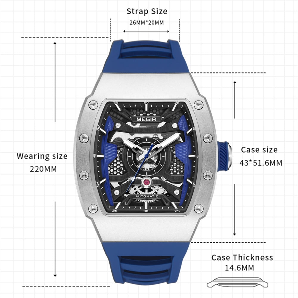 MEGIR Automatic Mechanical Movement Watches for Men Waterproof Luxury Steel Case Sports Wristwatch